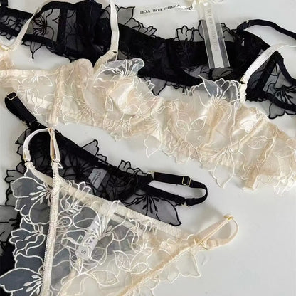 Women's Embroidered Lace Bra Set