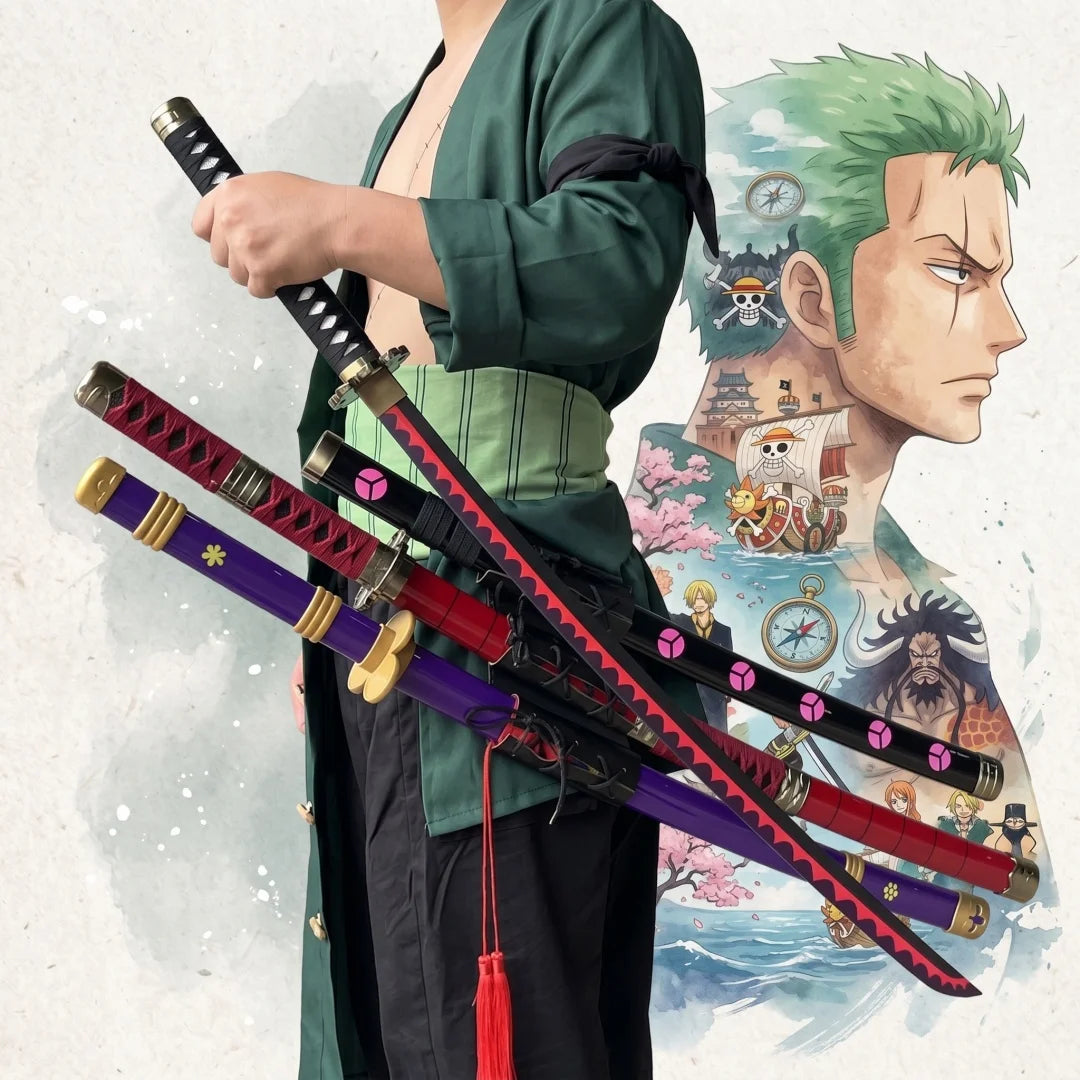 40in Anime One Piece Zoro Katana Wood Sword Luffy schwert Real Size Japanese Samurai Sabre Original Blade Cosplay Prop Toy Gift