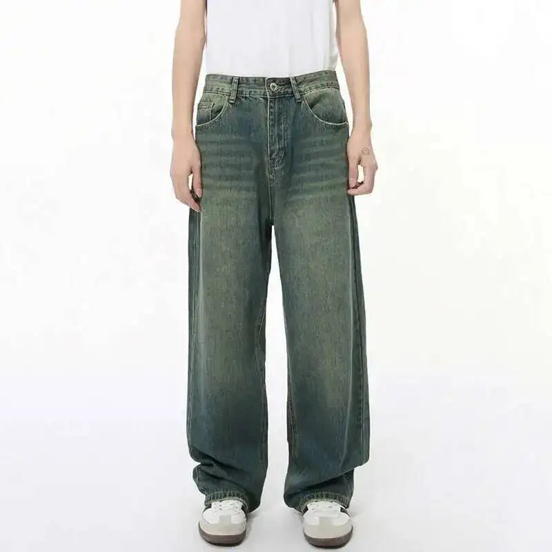 IEFB Men's Jeans New Korean Personality Straight Wide Leg Denim Pants Fashion Autumn Spring Vintage Male Trousers 9A5577