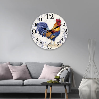 Fashionable Rooster Pattern Wooden Wall Clock for Living Room, Bedroom, Kitchen, Home Decoration, Silent Quartz Clock, Holiday Gift, 10 Inches, 12 Inches (No Battery)