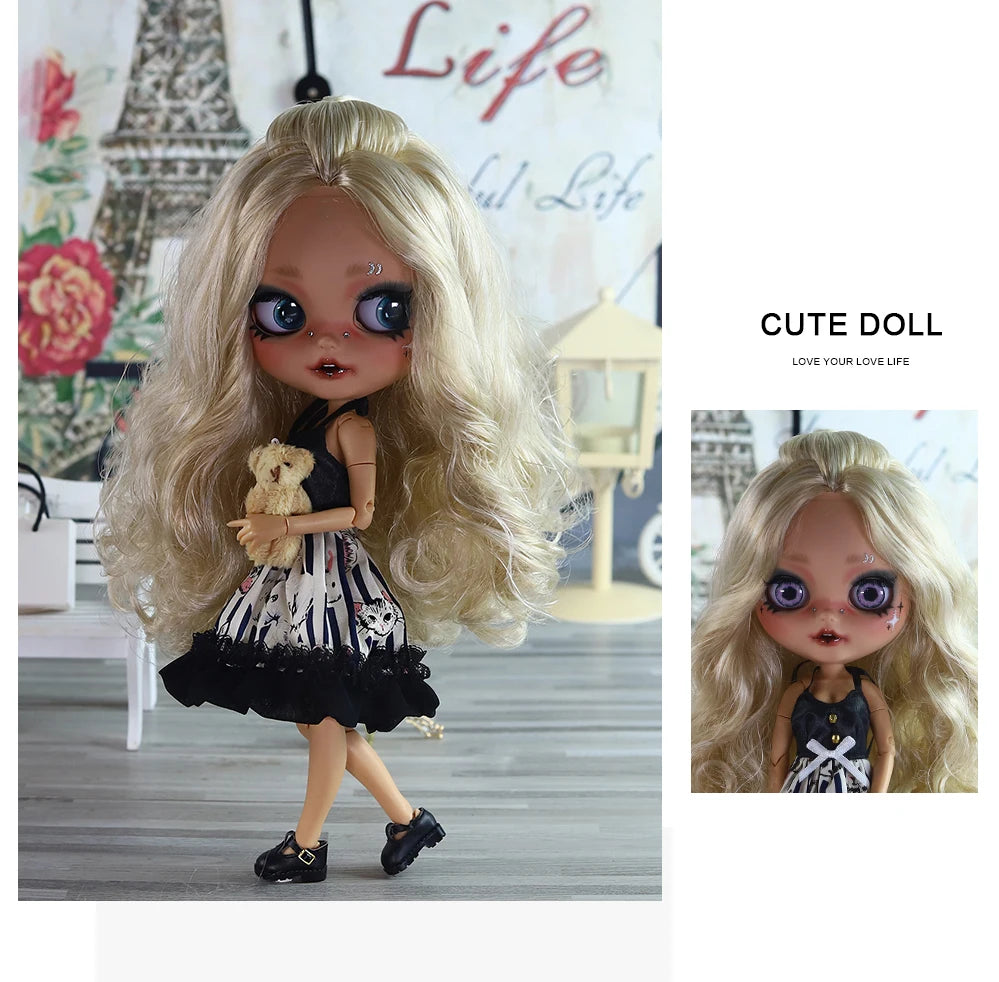 ICY DBS Blyth 1/6 Doll Hand Painted Set Tan Skin Long Eyelash Sleeping Doll Set SD