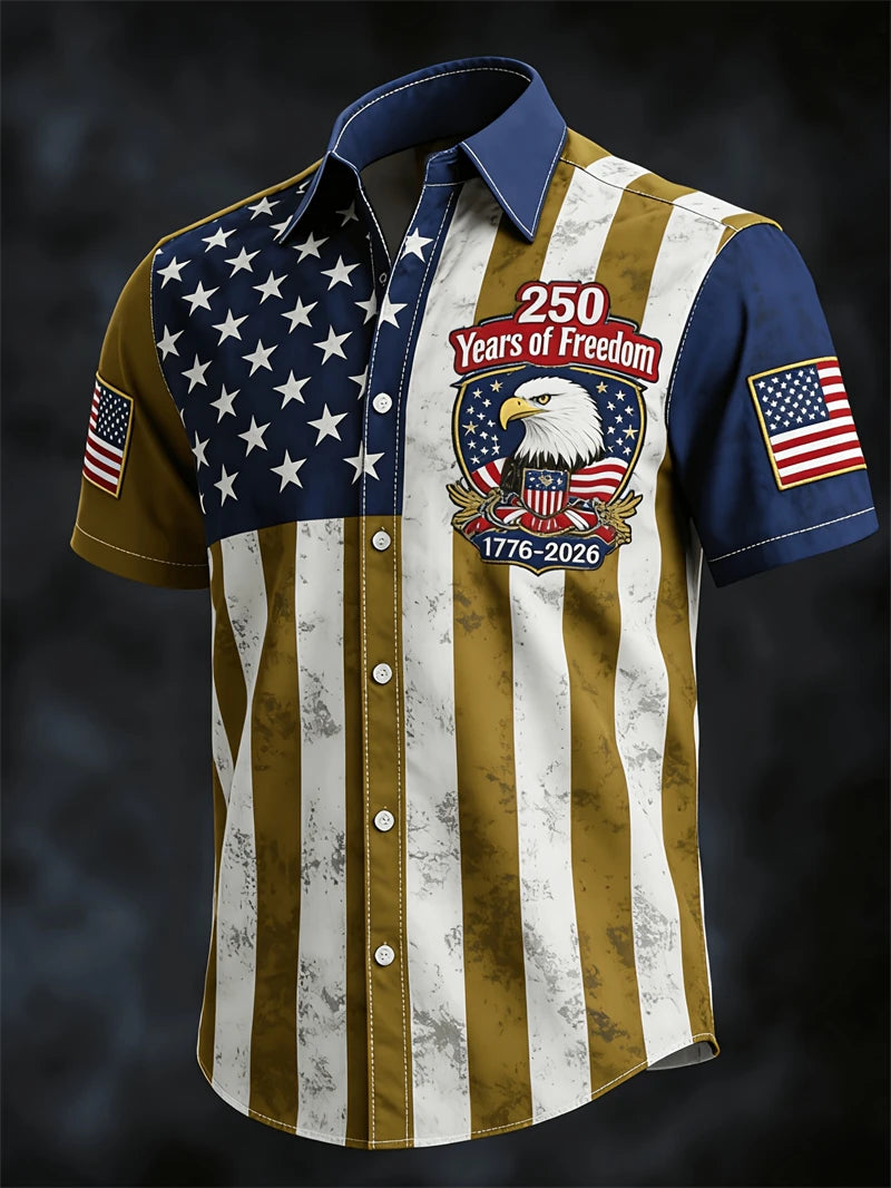 America 250th Anniversary Short Sleeve Shirt For Men USA Flag  Graphic Patriotic Shirt American Independence Day Button Shirts