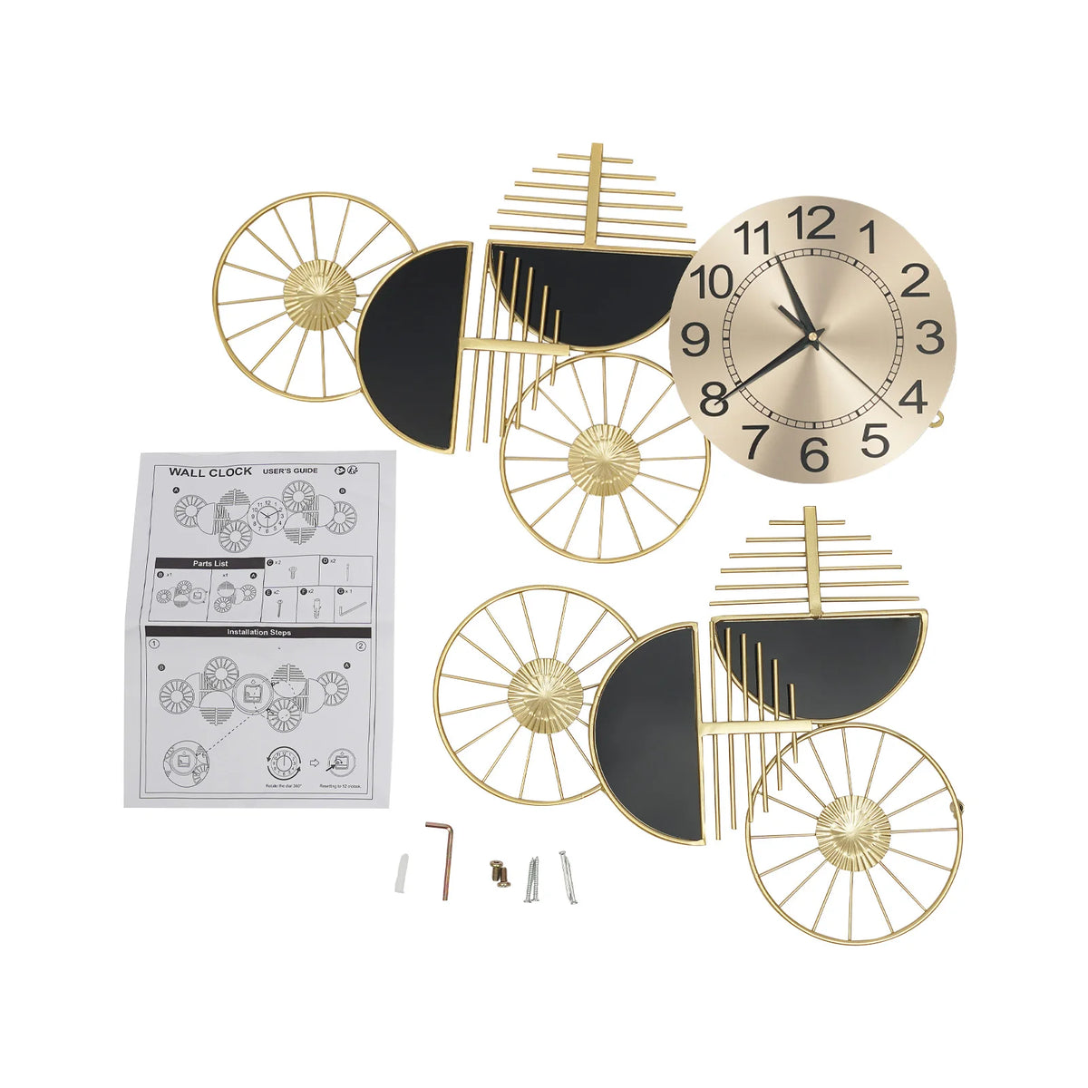 39.37in Metal Wall Clock, Geometric Artistic Layered Design Dual Horizontal & Vertical Mount Silent Non-Ticking Battery Operated Modern Decorative Clock for Living Room Bedroom Hallway Study