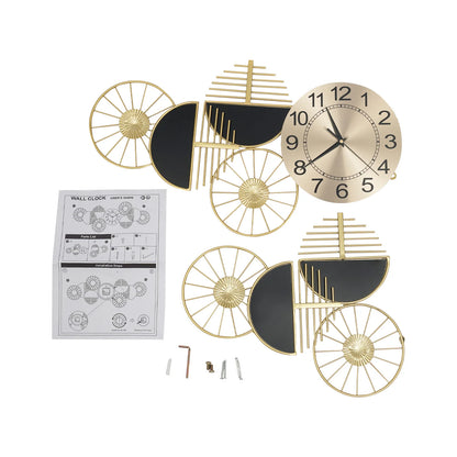 39.37in Metal Wall Clock, Geometric Artistic Layered Design Dual Horizontal & Vertical Mount Silent Non-Ticking Battery Operated Modern Decorative Clock for Living Room Bedroom Hallway Study