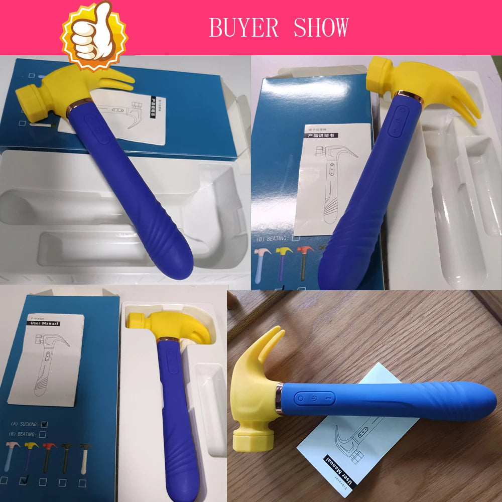 Women G Spot Vibrator 4 In 1 Magic Wand 7-Frequency Sucking Hammer Shape Rechargeable Sucker Vibration Sex Toy For Couple Adults