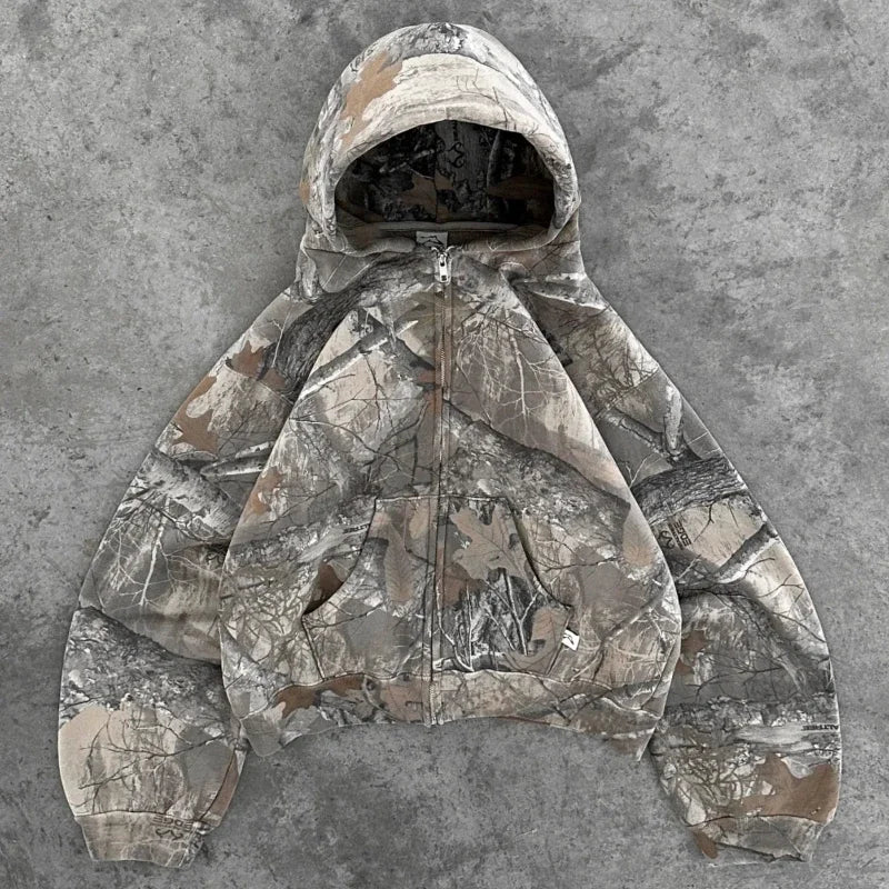 Men's Y2K Camouflage Zip-Up Hoodie
