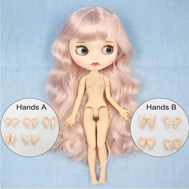 ICY DBS Blyth doll 1/6 bjd joint body dark skin shiny face blue hair white skin matte face Multi-colored hair 30CM toy anime