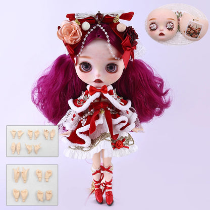 ICY DBS Blyth 1/6 Doll Hand drawn White Skin Red Rose Hand drawn Set Girl Gift