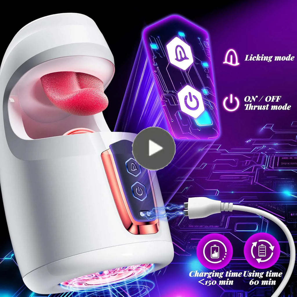 Sex Toys for Men 10 Speeds Thrusting Vibrating Male Masturbation Cup Tongue Licking Blowjob Penis Trainer Sex Machine 18+