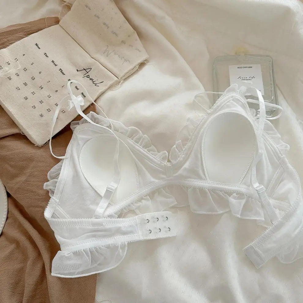 Women's Lace Bow Wireless Bra Set
