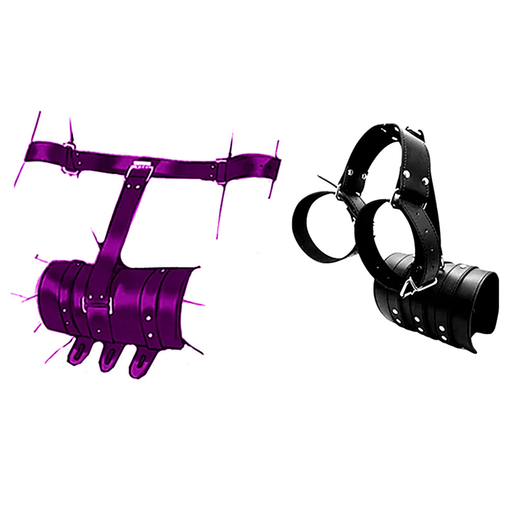 SM PU Leather Behind Back Hand Cuff Collar BDSM Bondage Restraints Slave Training Hand Binding SM Toys For Couple Games