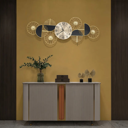 39.37in Metal Wall Clock, Geometric Artistic Layered Design Dual Horizontal & Vertical Mount Silent Non-Ticking Battery Operated Modern Decorative Clock for Living Room Bedroom Hallway Study