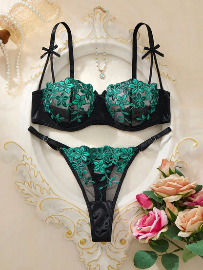 Women's Embroidered Lace Bra & Panty Set