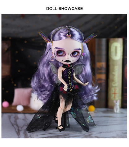 ICY DBS Blyth 1/6 doll hand painted makeup theme set skull face shell sleepy eyes long eyelashes bjd doll complete set sd