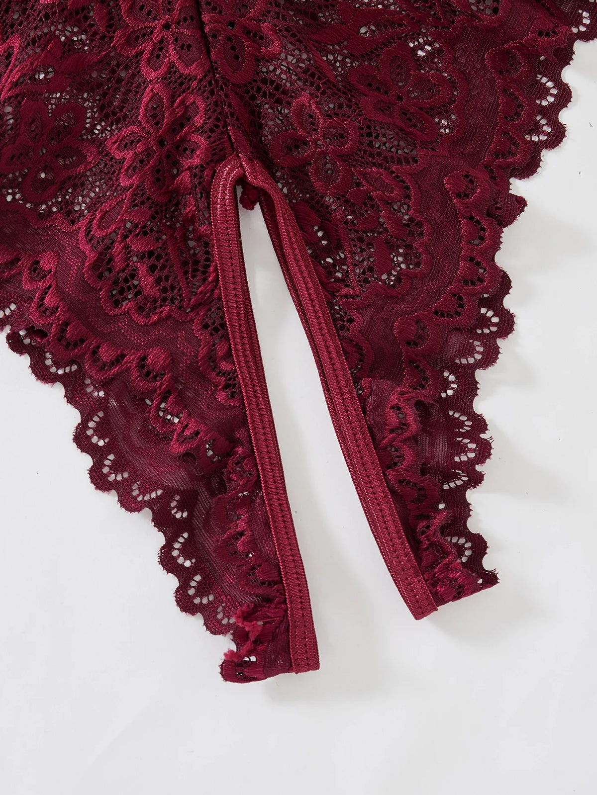 Burgundy Floral Lace Deep-V Bodysuit
