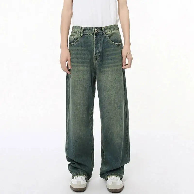 IEFB Men's Jeans New Korean Personality Straight Wide Leg Denim Pants Fashion Autumn Spring Vintage Male Trousers 9A5577