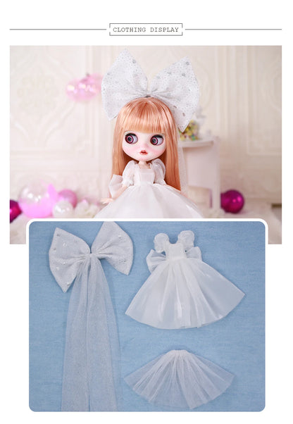 ICY DBS Blyth doll 1/6 bjd bow hair clip dress wedding dress set girls toys sd