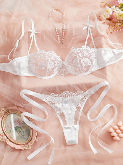 Women's Satin Floral Embroidered Lingerie Set