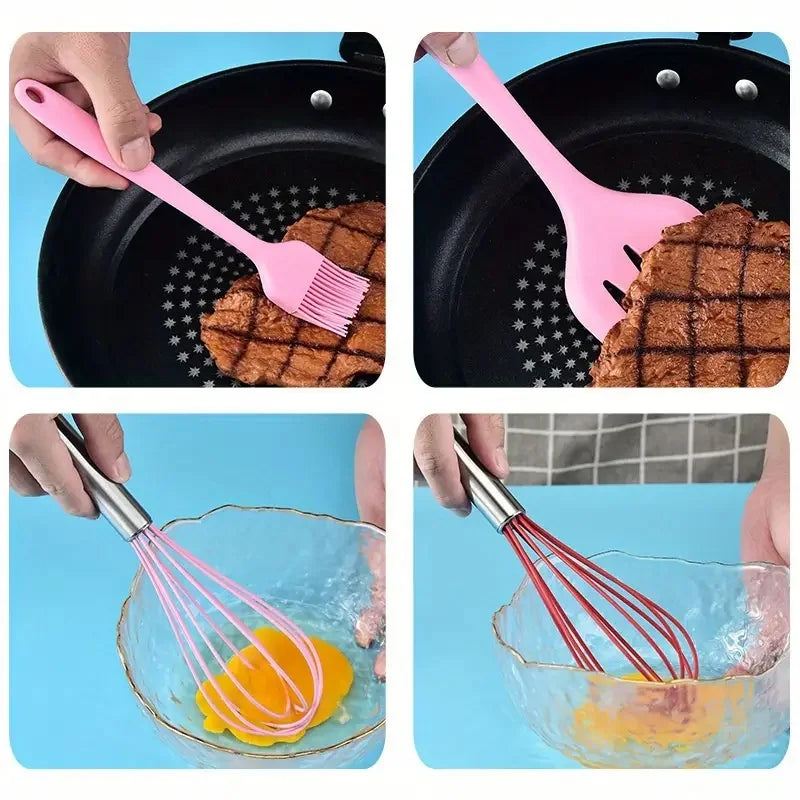 5pcs Colorful Silicone Kitchen Utensil Set Large Scraper Small Scraper Mixer Oil Brush Long Spatula Color Baking Kitchen Tools