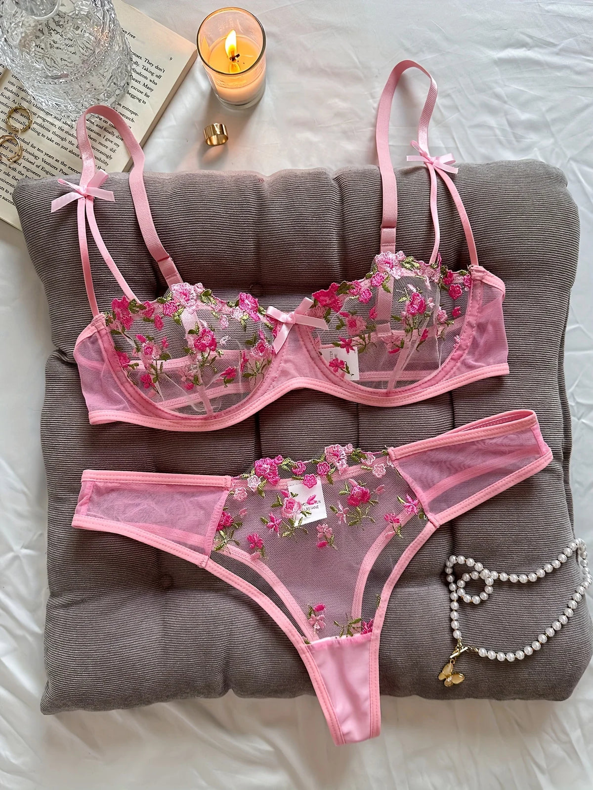 Women's Floral Embroidered Bra & Panty Set