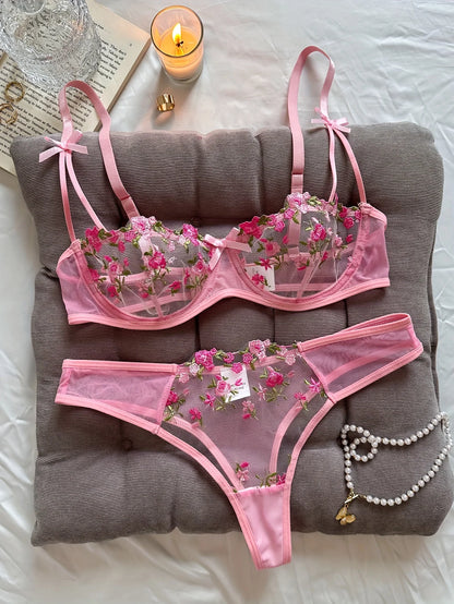 Women's Floral Embroidered Bra & Panty Set