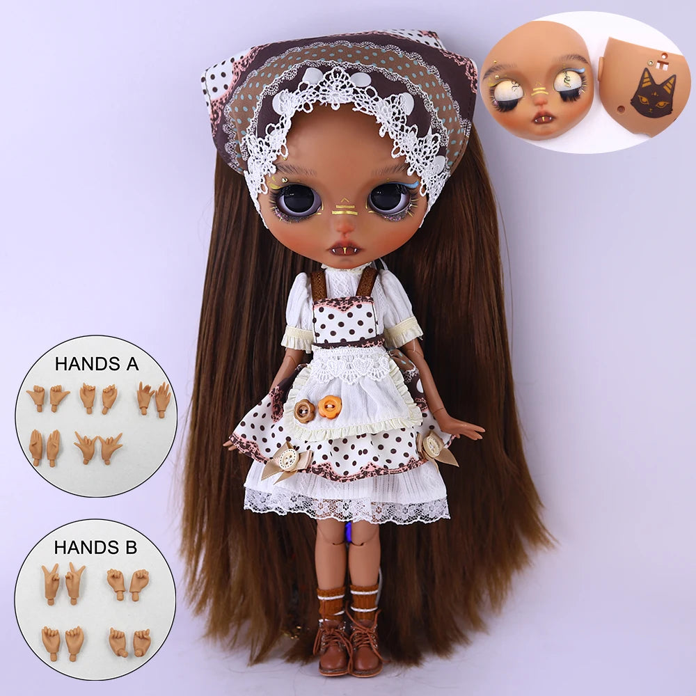 ICY DBS Blyth 1/6 Doll Hand drawn Set Black Skin Long Eyelash Sleeping Eye Special Eye