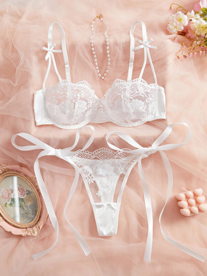 Women's Satin Floral Embroidered Lingerie Set