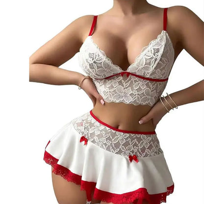Hot Cosplay Uniform Open Bra Fantasy Miniskirt Nightwear Garter Bra Sets Sexy Costumes Women's Outfit Lingеrie Set
