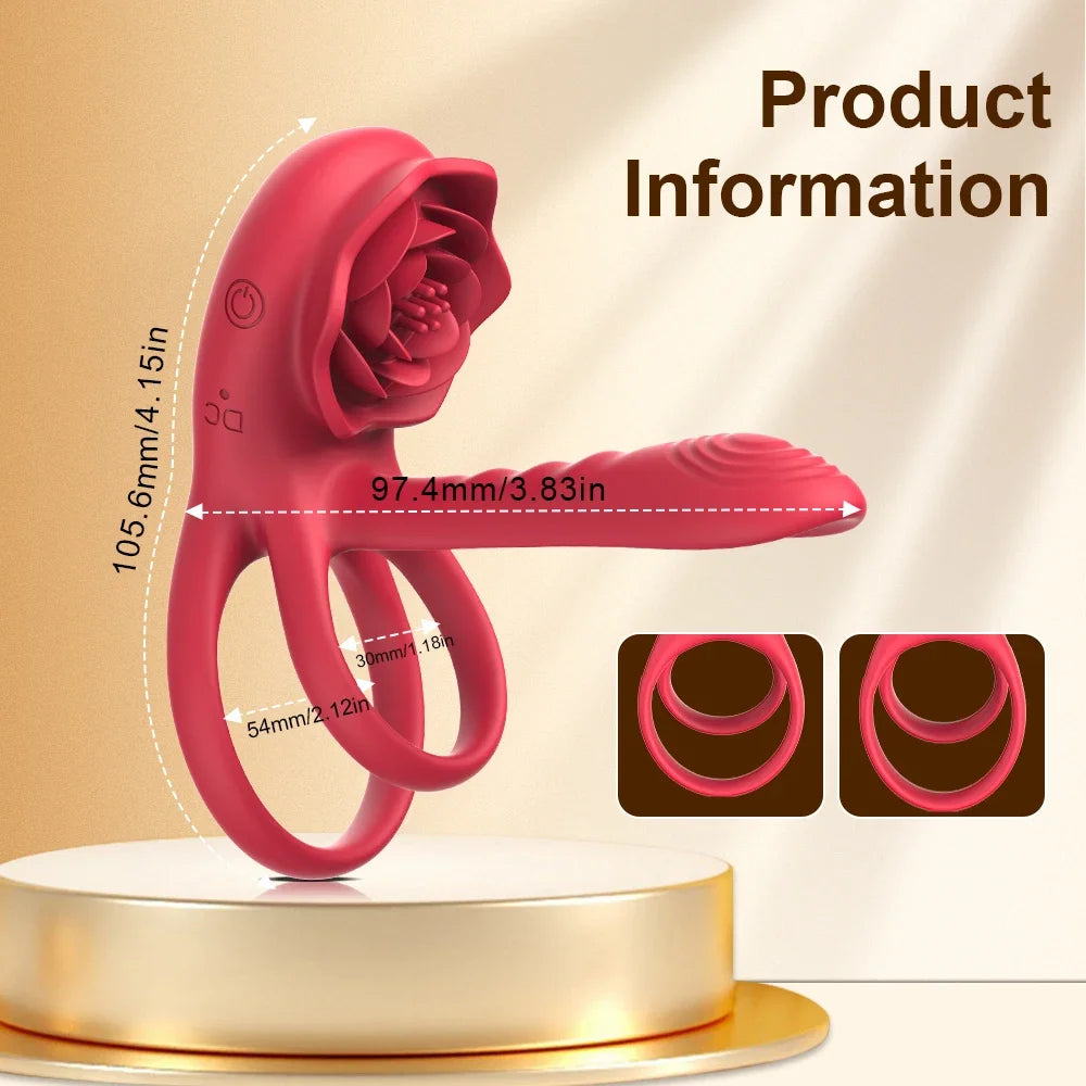Remote Control Vibrating Cock Ring Penis Sleeve with Rose Clitoral Stimulator Penis Ring Vibrator Adult Sex Toys for Men Women