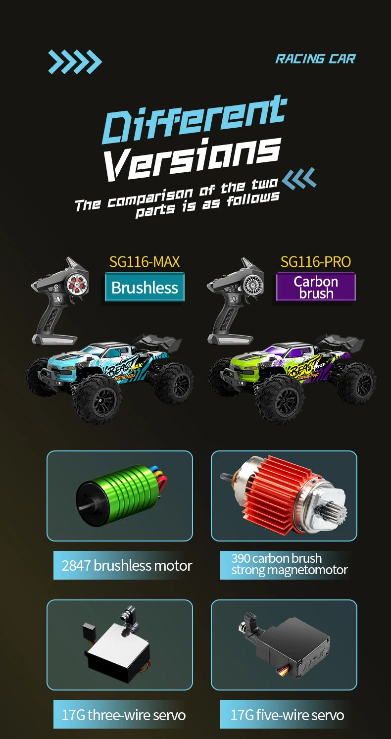 SG116 MAX 1:16 High Speed Drift Racing Car 80KM/H Brushless Motor 4WD SG316 MAX RC Off Road Car Monster Trucks Toy For Kids Gift