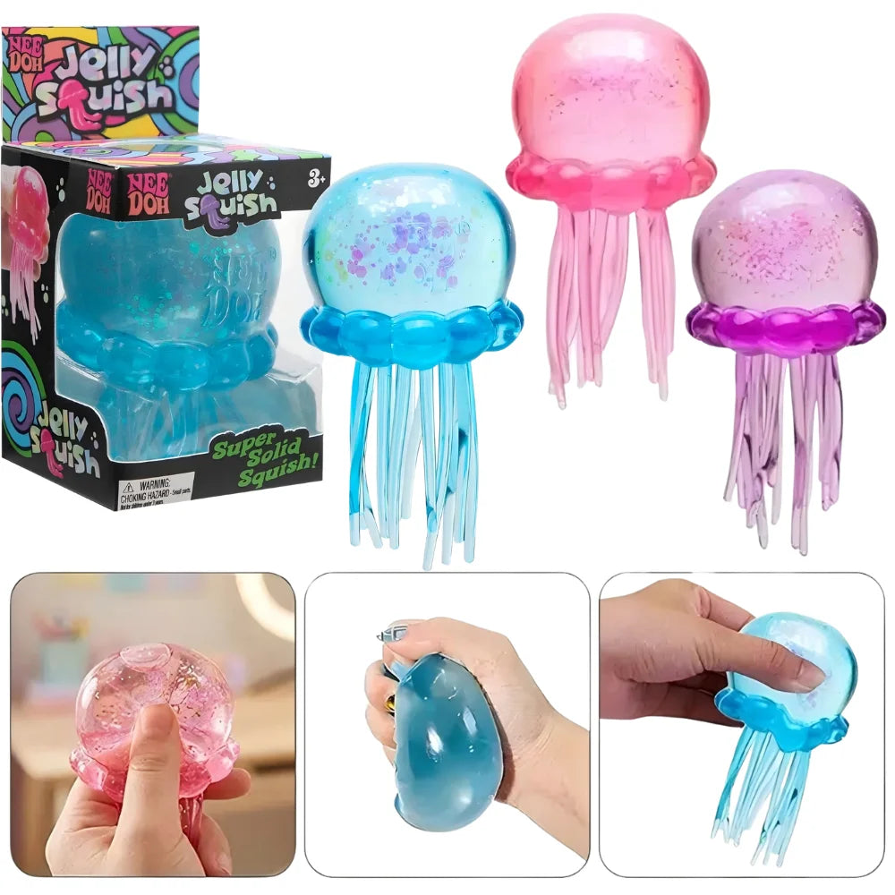 Trending Nee Doh Jellyfish & Cube Squish Toy, Soft Jelly Squeeze Stress Relief Fidget Toy, Sensory NeeDoh for Kids & Adults