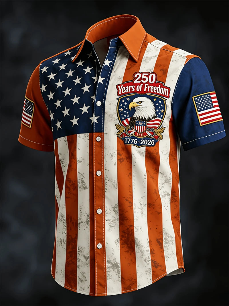 America 250th Anniversary Short Sleeve Shirt For Men USA Flag  Graphic Patriotic Shirt American Independence Day Button Shirts