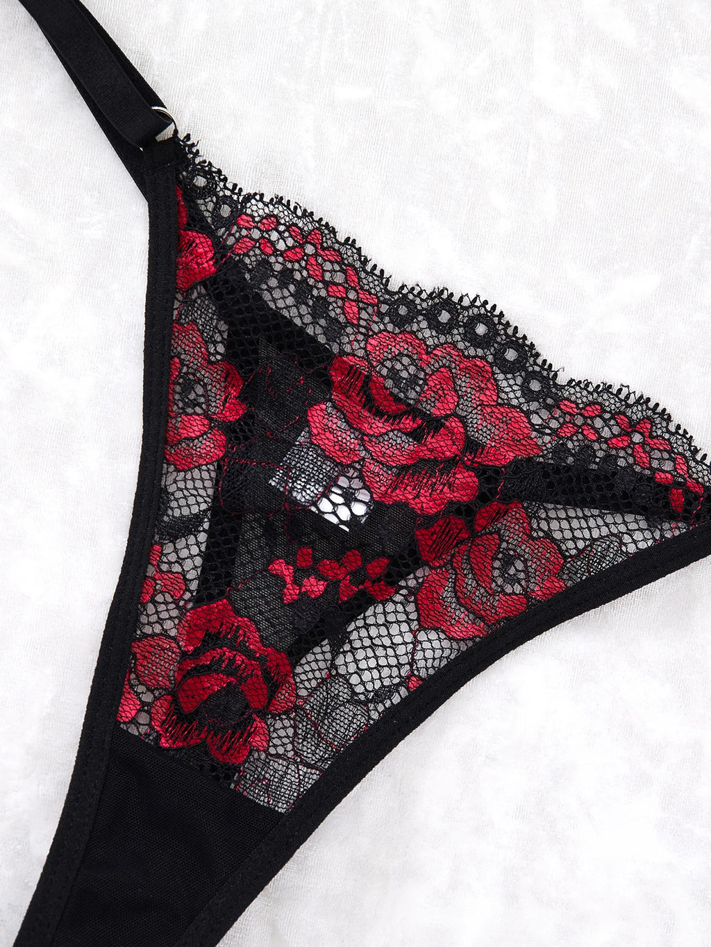 Black Red Rose Embroidered Nightgown Set