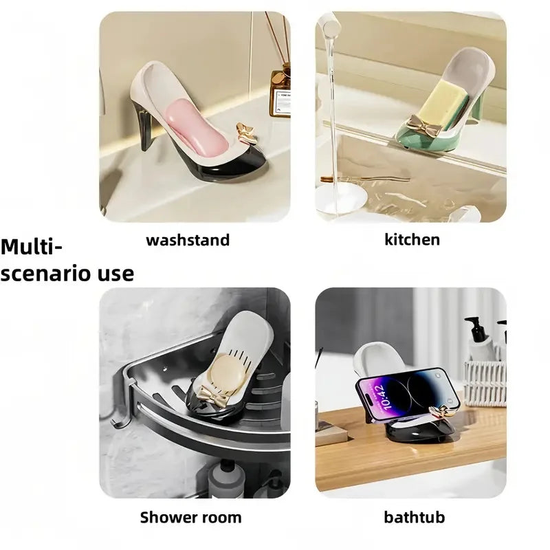 1pc Creative High Heel Shoe Design Soap Dish with Suction Cup Universal Fit for Bathroom Countertop Ideal for Dorms and Home