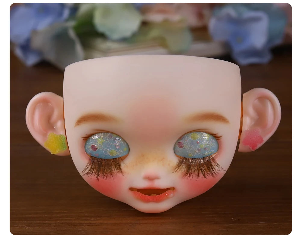 Blyth 1/6 doll hand drawn makeup face shell Blank Makeup DIY frosted face handmade