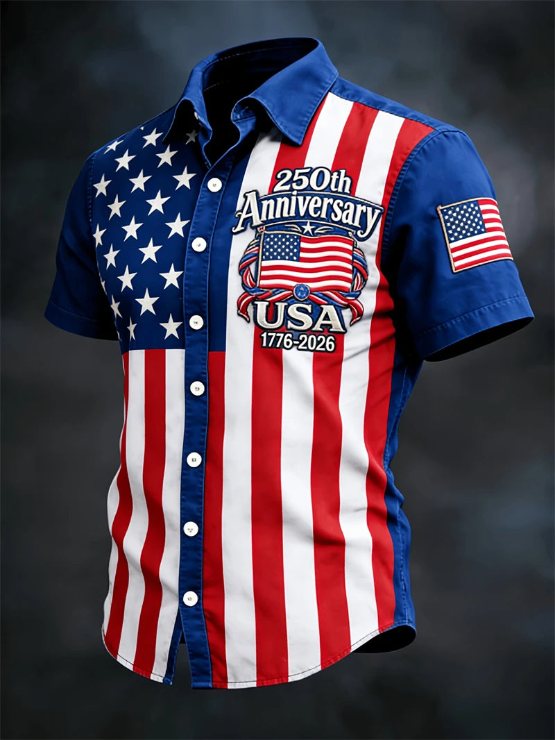 2026 New America 250th Anniversary Hawaiian Shirt Men USA Flag 1776–2026 Shirt American Independence Day Apparel Fourth Of July