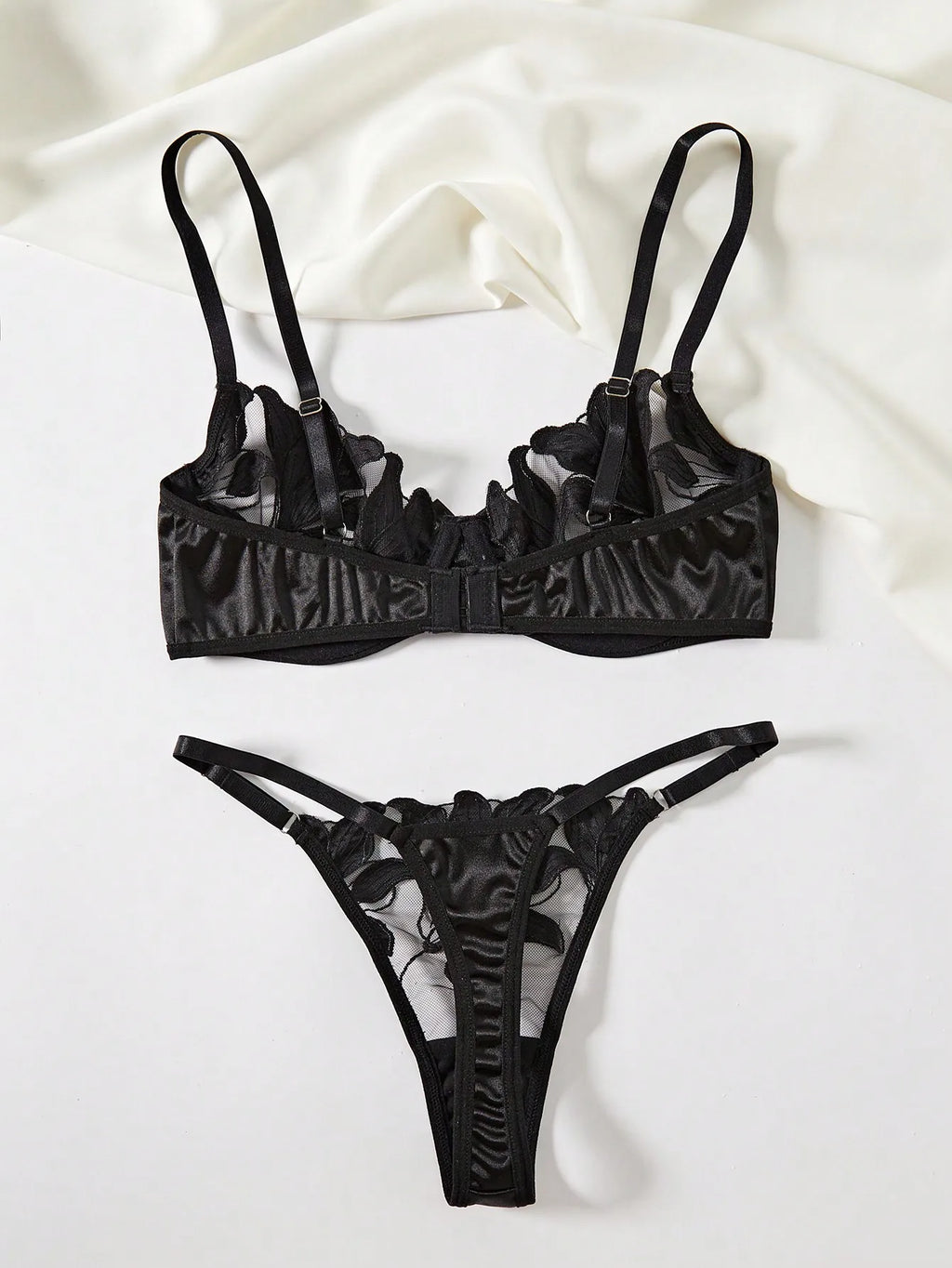 Multi-Color Floral Embroidered Bra & Brief Set