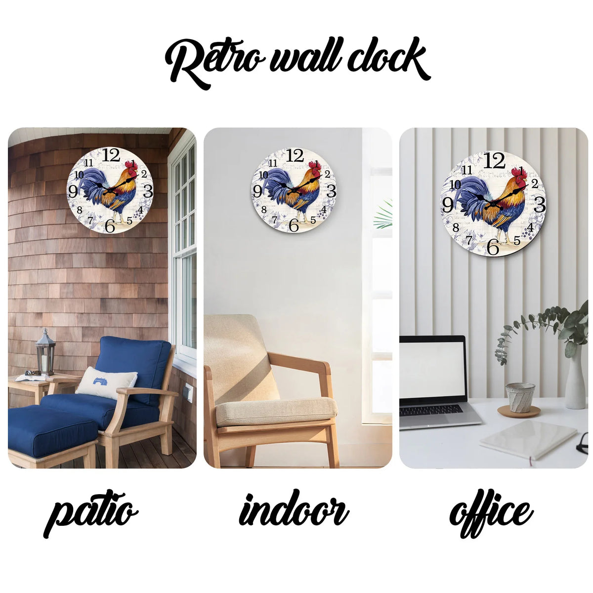 Fashionable Rooster Pattern Wooden Wall Clock for Living Room, Bedroom, Kitchen, Home Decoration, Silent Quartz Clock, Holiday Gift, 10 Inches, 12 Inches (No Battery)