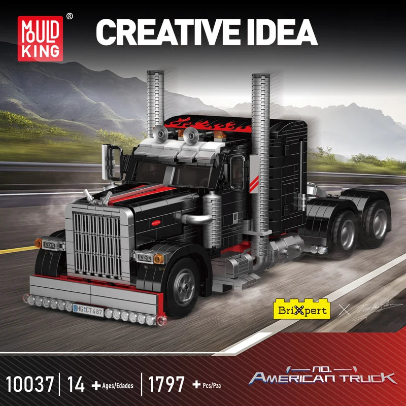 Mould King 10037 Technik American Truck Construction Kit - 1797 Pieces Truck Model Clamping Blocks for Adults