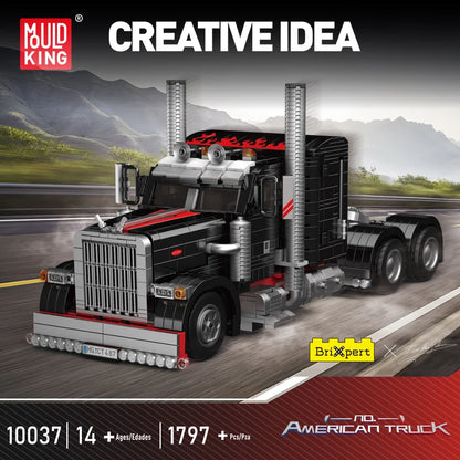 Mould King 10037 Technik American Truck Construction Kit - 1797 Pieces Truck Model Clamping Blocks for Adults