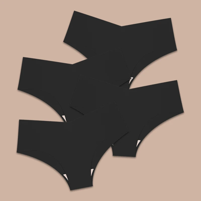 FINETOO 4pcs Seamless Ultra-thin Underwear Women's Panties Sexy V-Waist Breathable Briefs Female Silk Stretch Invisible Lingerie