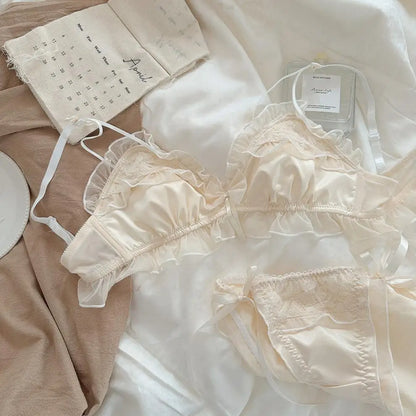 Women's Lace Bow Wireless Bra Set