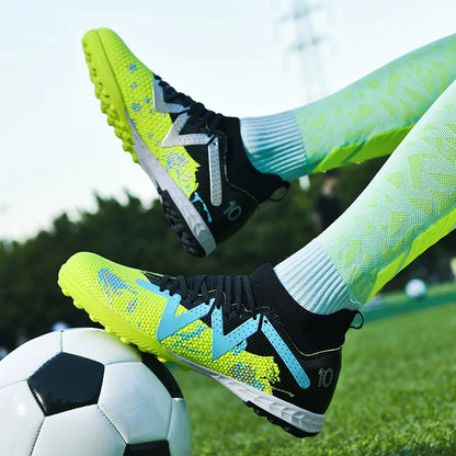 Entry Adult TF football shoes Elastic PU Fabric Shock-absorb Rubber Outsole Anti-slip Wear-resistant Beginner Turf Sports Sneake