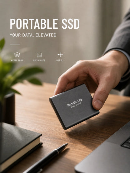 High-speed SSD 1TB Portable External Hard Drive 2TB Solid State Drive 4TB Mass Hard Disk for Laptop Mac PC and Mobile Phone Data