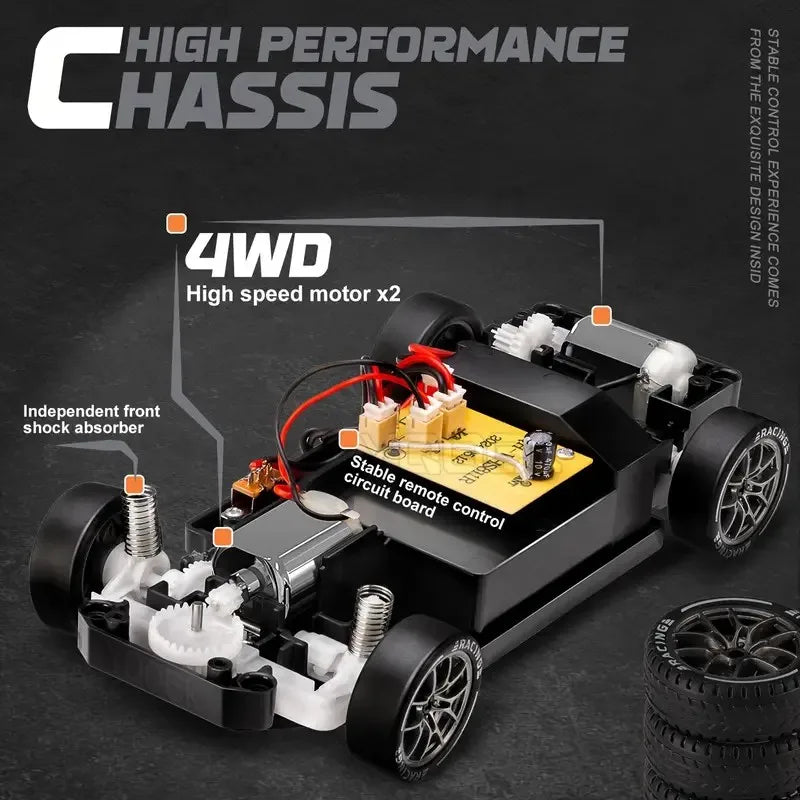 RC Drift Car 1:24 Remote Control Car for Adult 20KM/H 4WD High Speed RC Cars with LED Lights Extra Drifting Tires Vehicle Toy