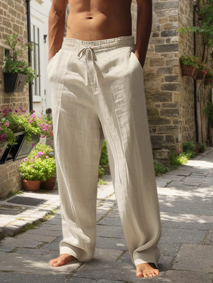 New Men's Beach Pants - Daily Versatile Outdoor Leisure Fitness Simple Cotton Hemp Texture Loose Long Pants for Autumn And Winte