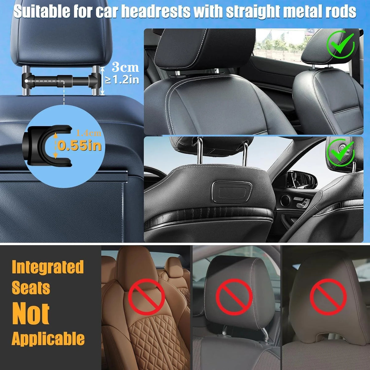 Car Tablet Holder, Headrest Tablet Mount Headrest Stand Cradle Compatible With Devices For IPad Air Mini, Other 4.7-12.9" Cell