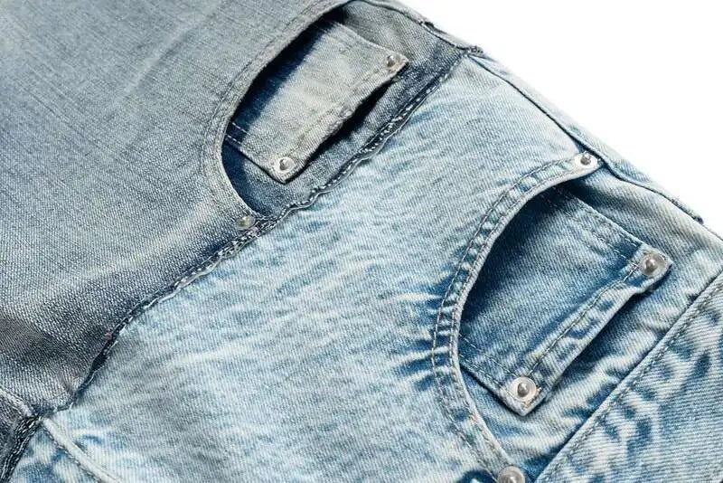 PFNW Niche Colorblock Patchwork Wide Leg Blue Jeans Men's Spring 2025 New Straight Double Waist Design Denim Trousers 28W6048