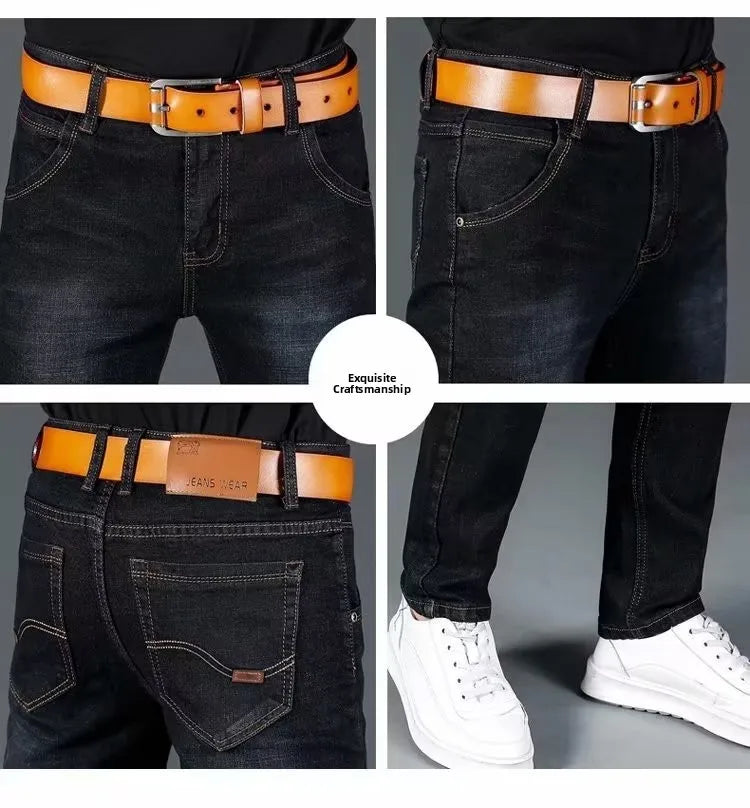 Slim Fit Casual Straight Leg Jeans Men's Lightweight Stretchy Loose Fit Classic Style Youthful Fashion Spring Summer