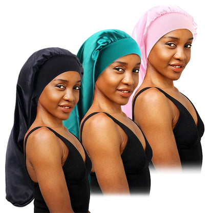 New Long Satin Bonnet Sleep Cap Women Silky Sleeping Cap With Wide Elastic Band Hair Care Turban Braids Curly Hair Natural Hair